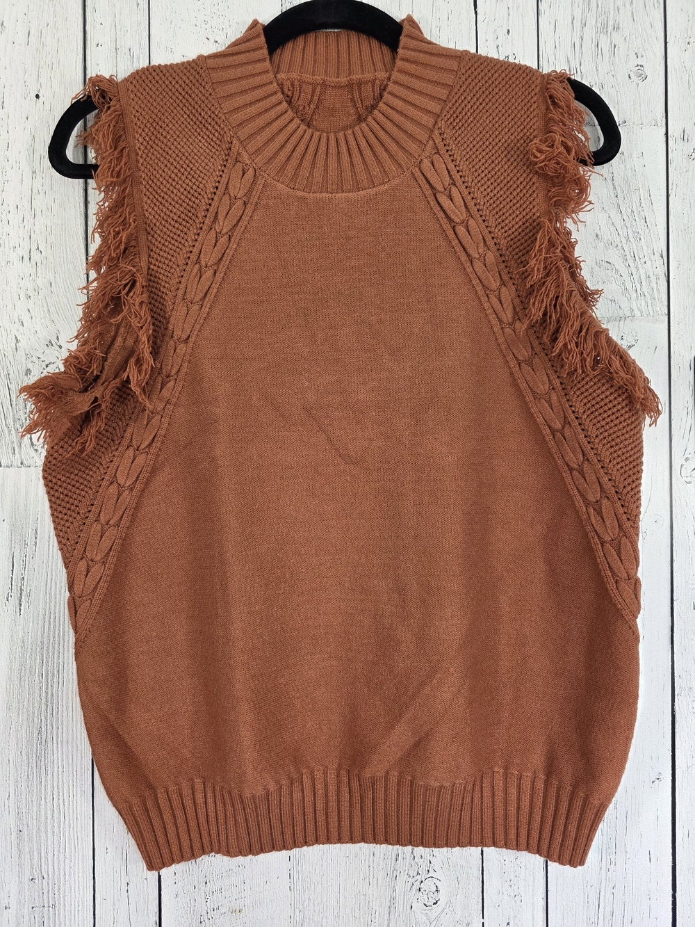 Unbranded Rust Fringe Cable Knit Sweater Vest Est Size M Fall Layering Western